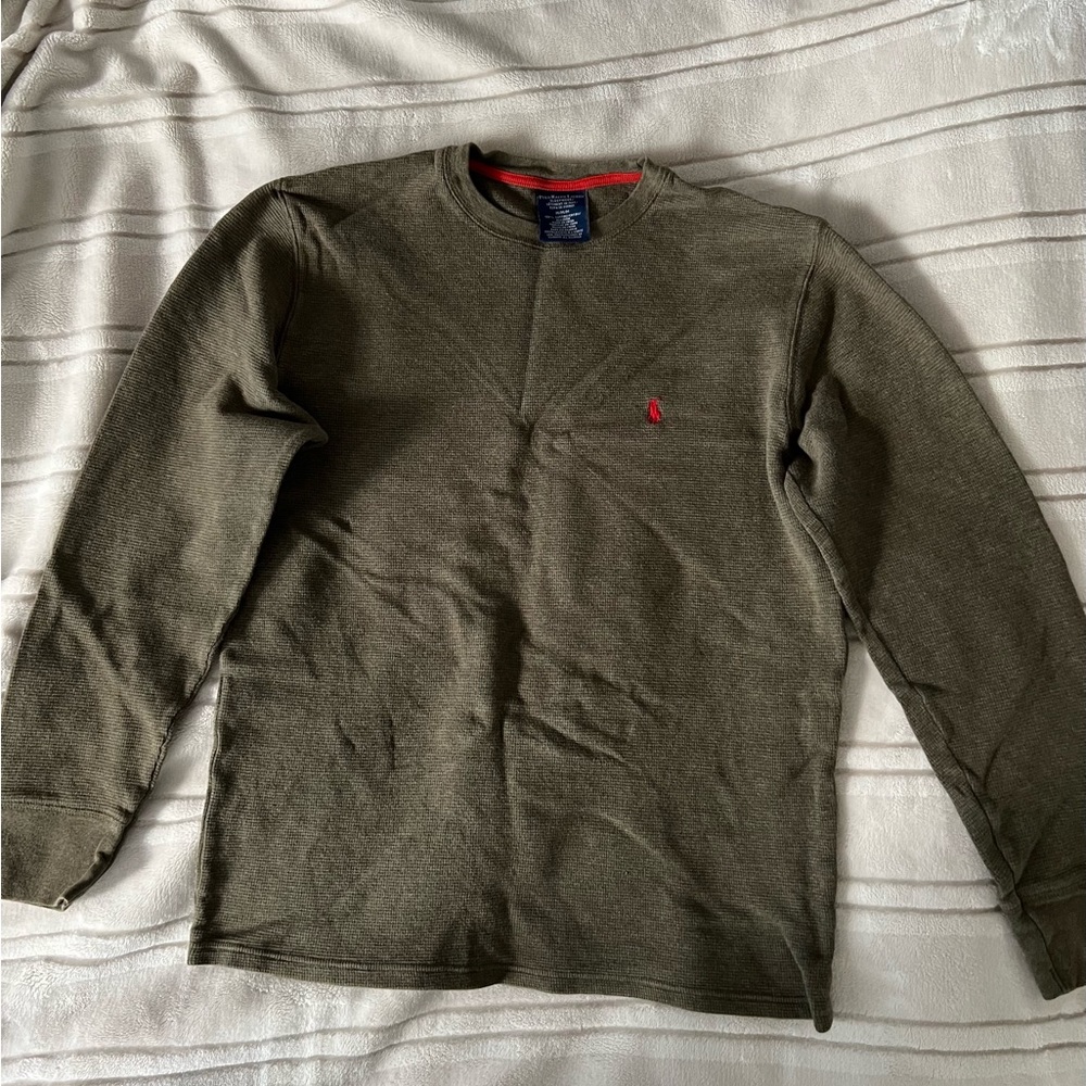 polo ralph lauren khaki green waffle knit thermal sleepwear long sleeve top